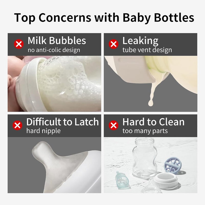 thyseed Glass Natural Anti-Colic Baby Bottles | Newborn Breast Like Nursing Bottle for Breastfed Babies with Nipple(2-3 Months),5oz,1pack - Image 3